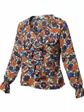 PATRICK CHRISTOPHER | 100% Silk Floral Ruffle Designer Romantic Blouse | 22W